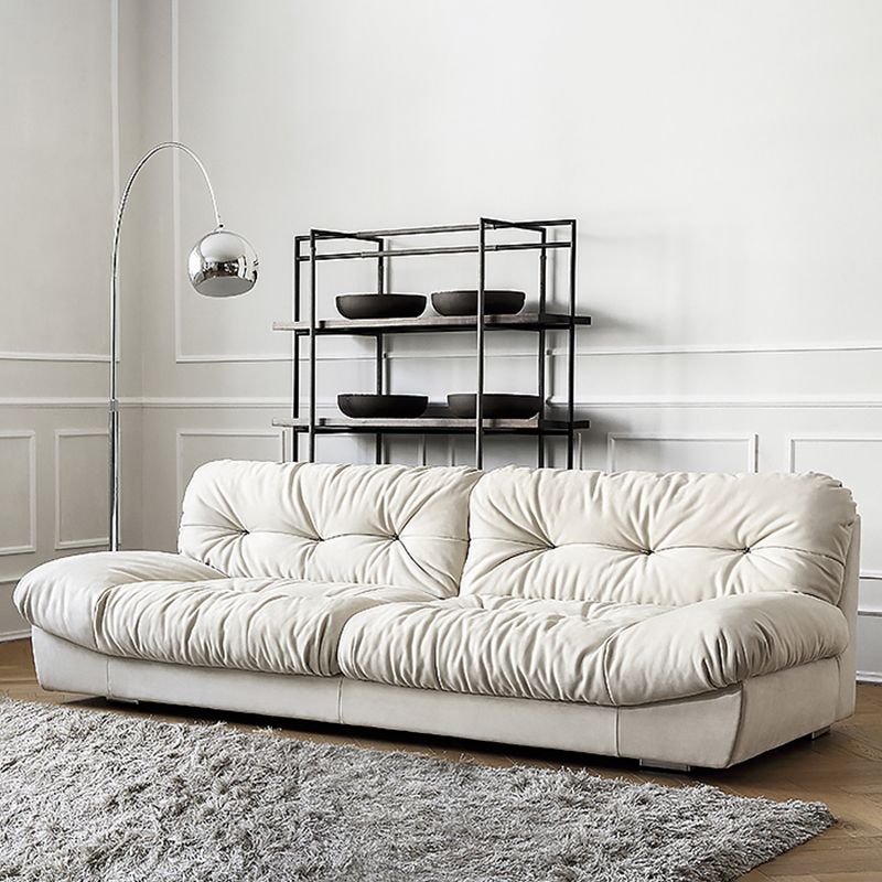 French Country Stain Resistant Faux Leather Armless Sofa in Brown/Beige