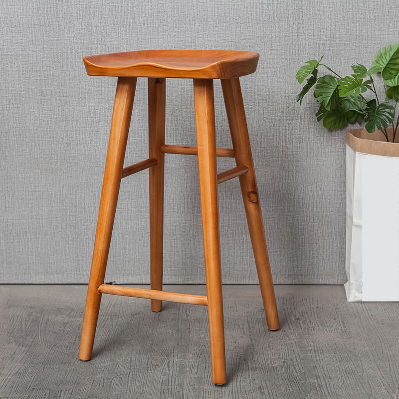 Industrial Solid Wood Counter Stool Saddle Seat Backless Bar Stool