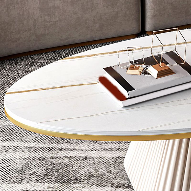 Square Block Base Design Rock Plate Top Metal Base Oval Coffee Table