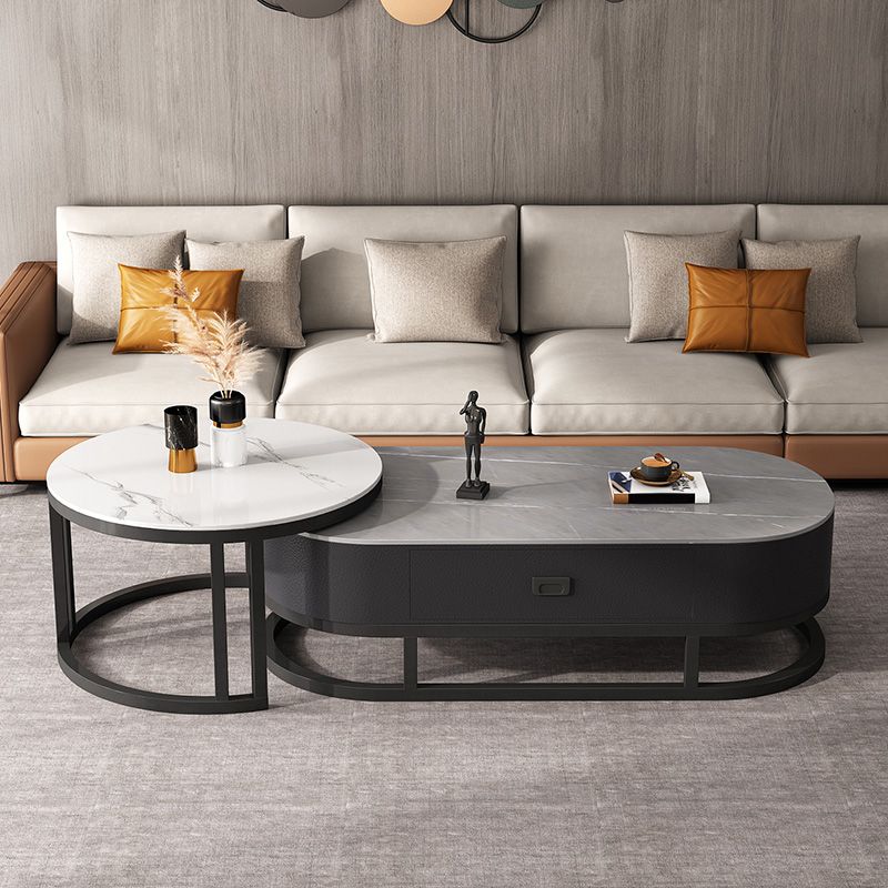 Oval Coffee Table Slate Nesting Coffee Table Set for Living Room