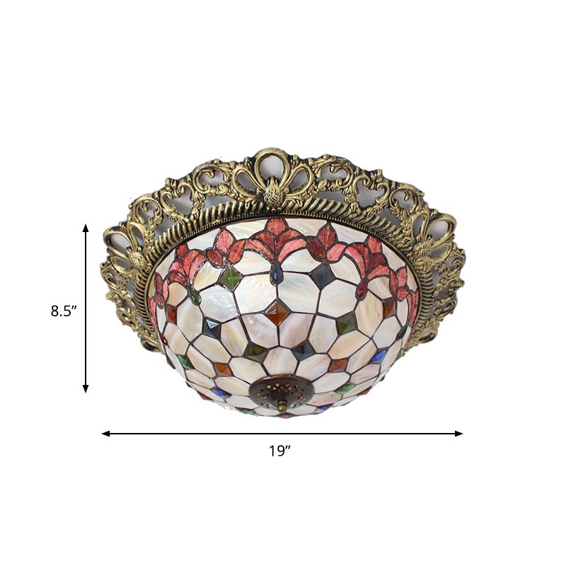 Plafonnier perlé coquille méditerranéenne 3 lumières éclairage encastré en laiton pour chambre à coucher