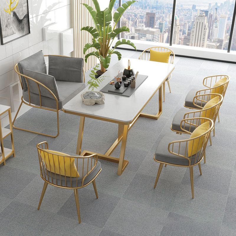 Metal Windsor Back Arm Chairs Upholstered Dining Chairs in Grey