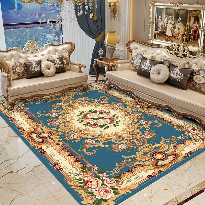 Vintage Home Decoration Rug Floral Pattern Area Carpet Polyester Stain Resistant Indoor Rug