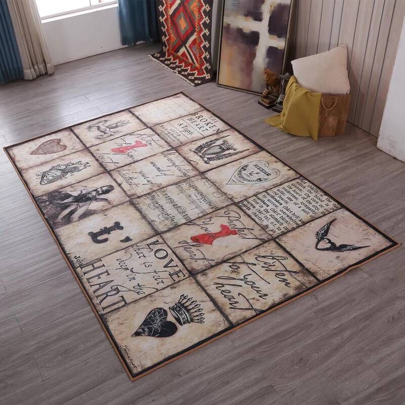 Multi Colored Living Room Rug Moroccan Patchwork Print Rug Synthetics Non-Slip Backing Pet Friendly Stain Resistant Rug