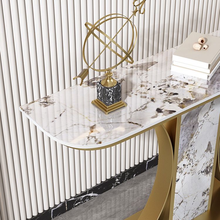 Glam Console Table Half Moon Stone Accent Table for Hall , 12 Inch Wide