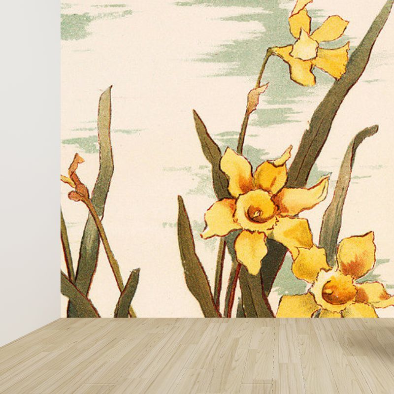 Yellow Flowers Mural Decal Florentine Contemporary Stain-Proof Wall Art for Kitchen
