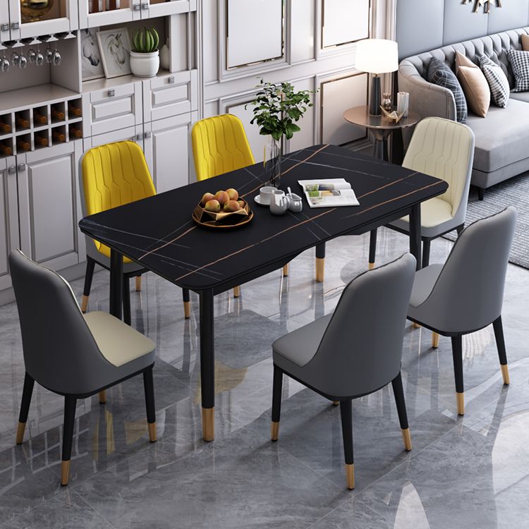 Modern Sintered Stone Standard Dining Table Rectangle Kitchen Dining Table with 4 Legs Base