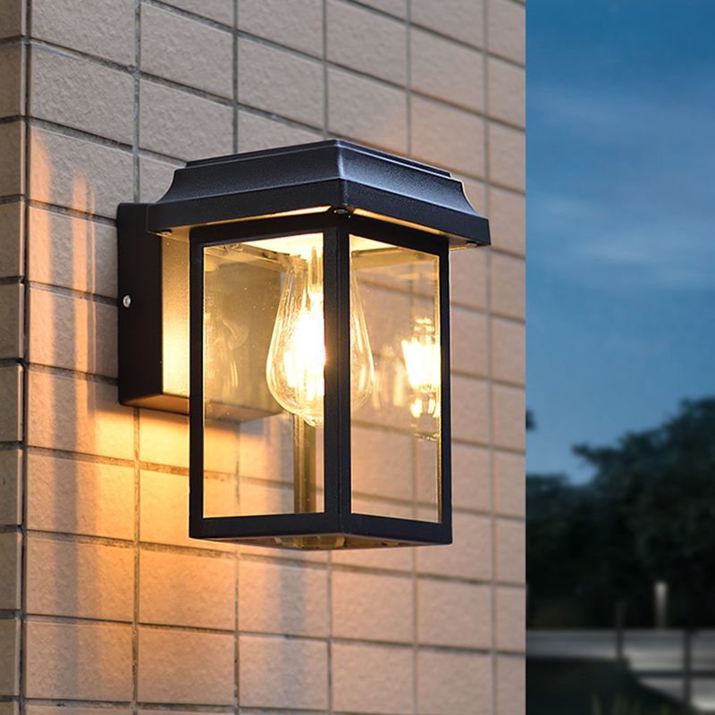 Modern Aluminum Wall Light Black Box Shape Wall Sconce with Glass for Patio