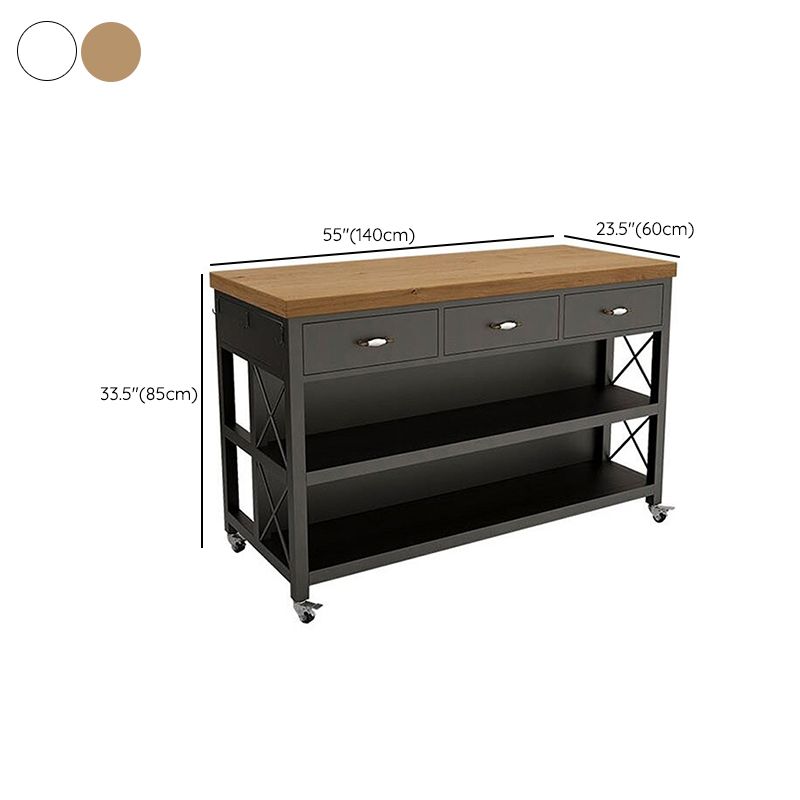 Rectangle Prep Table with Storage Modern Island Table for Kitchen