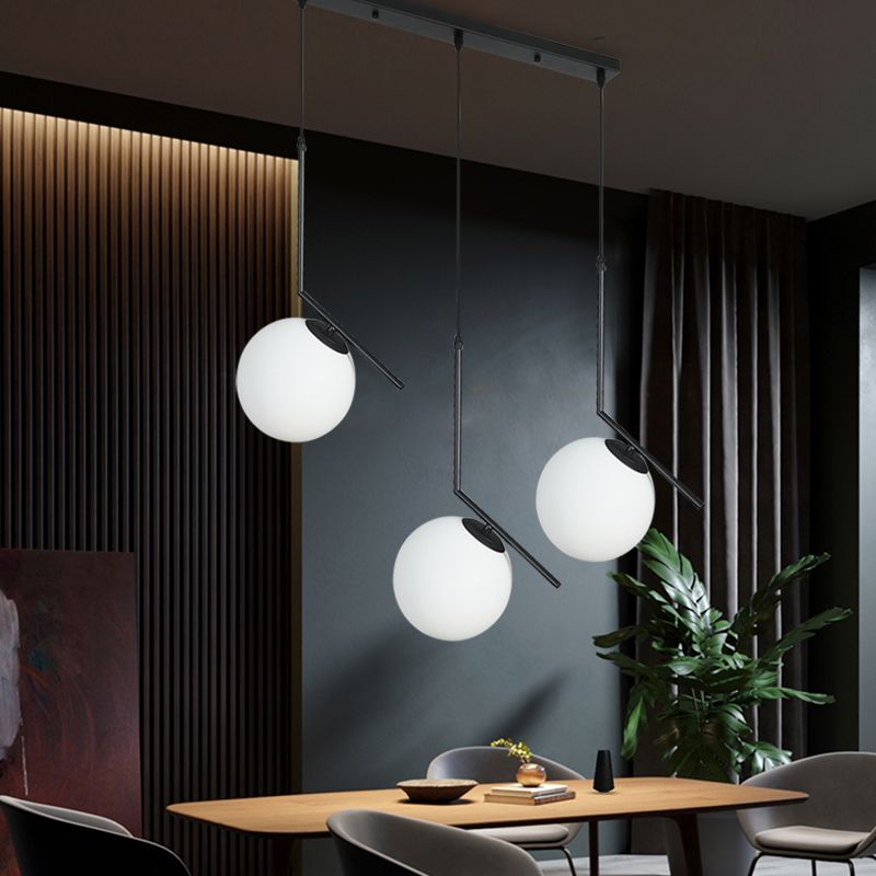 Crème en verre orbe Clter Pendante modernisme LAVIL 3 LIGHT LIGHT en noir avec bras incliné
