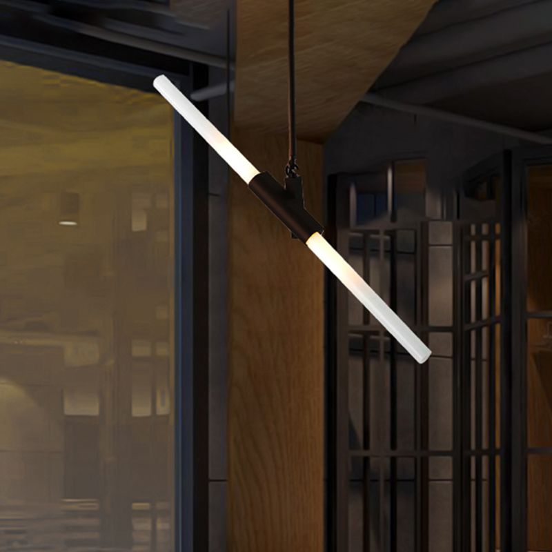 Black Linear Hanging Lighting Modern Simple Style 2 Lights Metal Ceiling Pendant