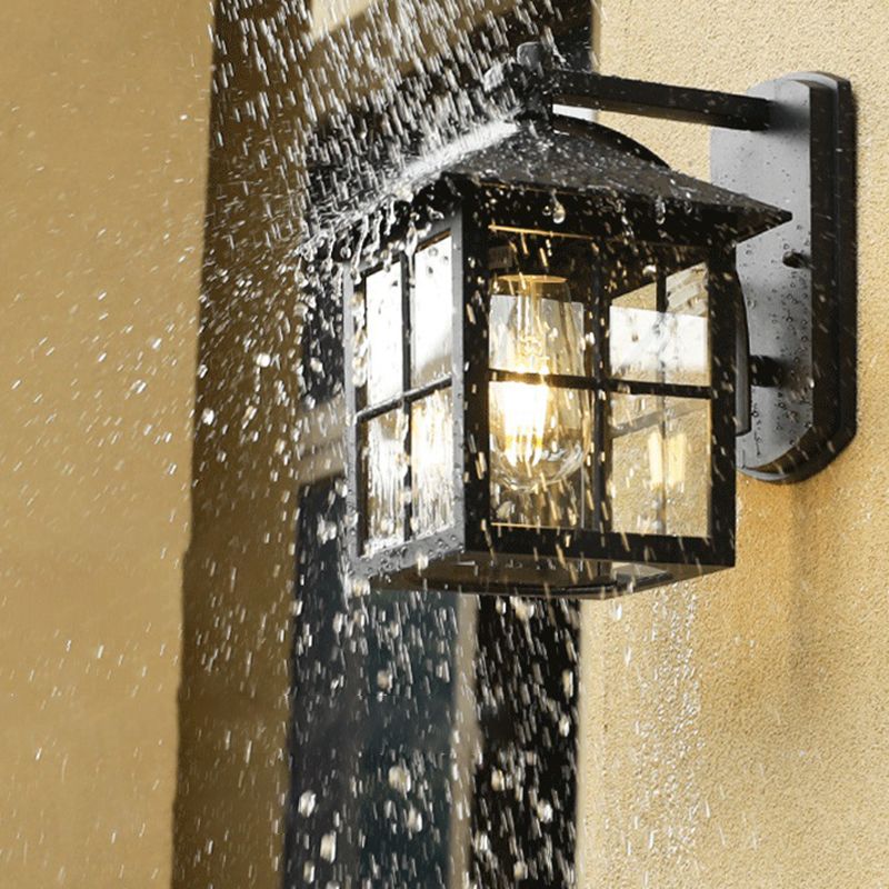 Modern Square outside Sconce Light Kit Glass 1 Light in Black
