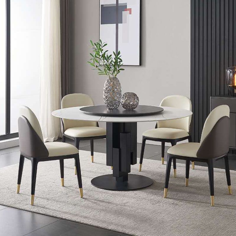 Round Modern Stone Table Standard Height Dining Table with Pedestal Base