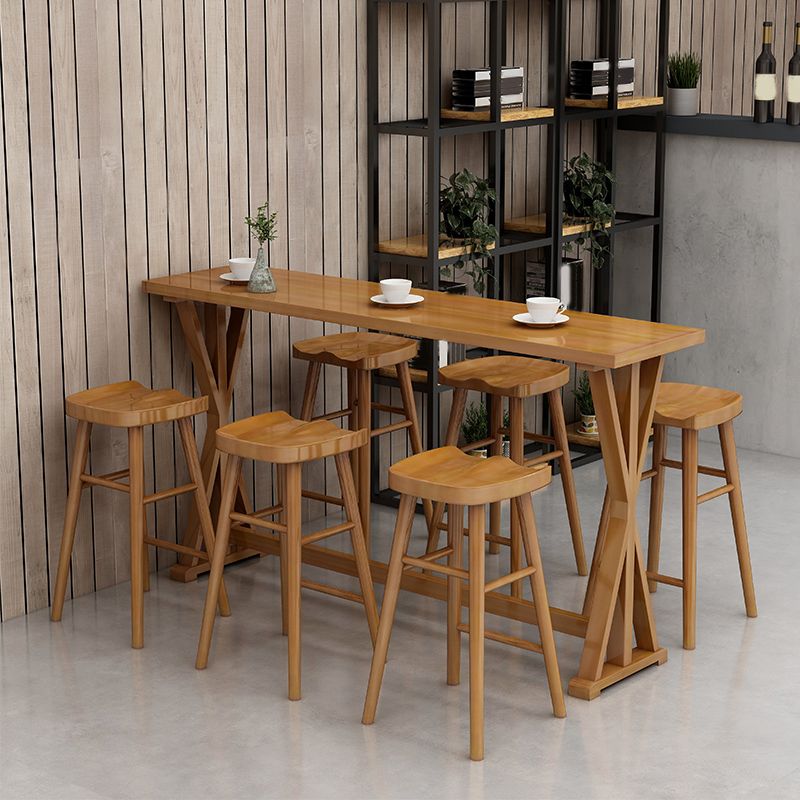 Modern Rectangle Bar Table Set 1/2/4/7 Pcs Solid Wood Bar Table and Backless Stools