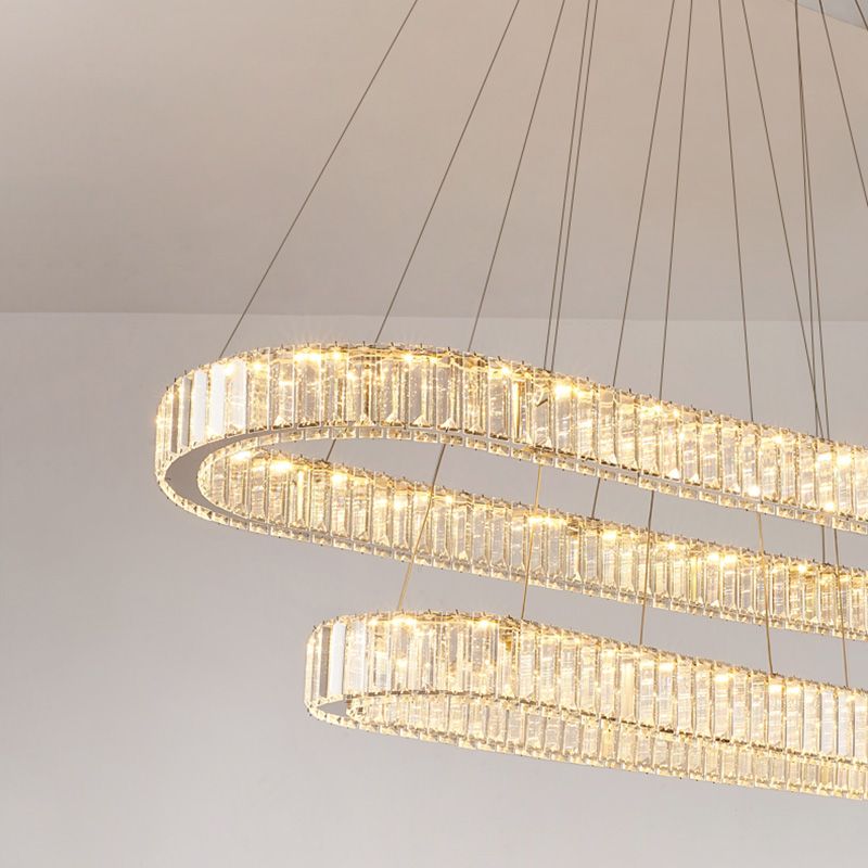 Luz de la isla ovalada plateada lámpara de lámpara de cristal led nórdico lámpara de lámpara de lámpara