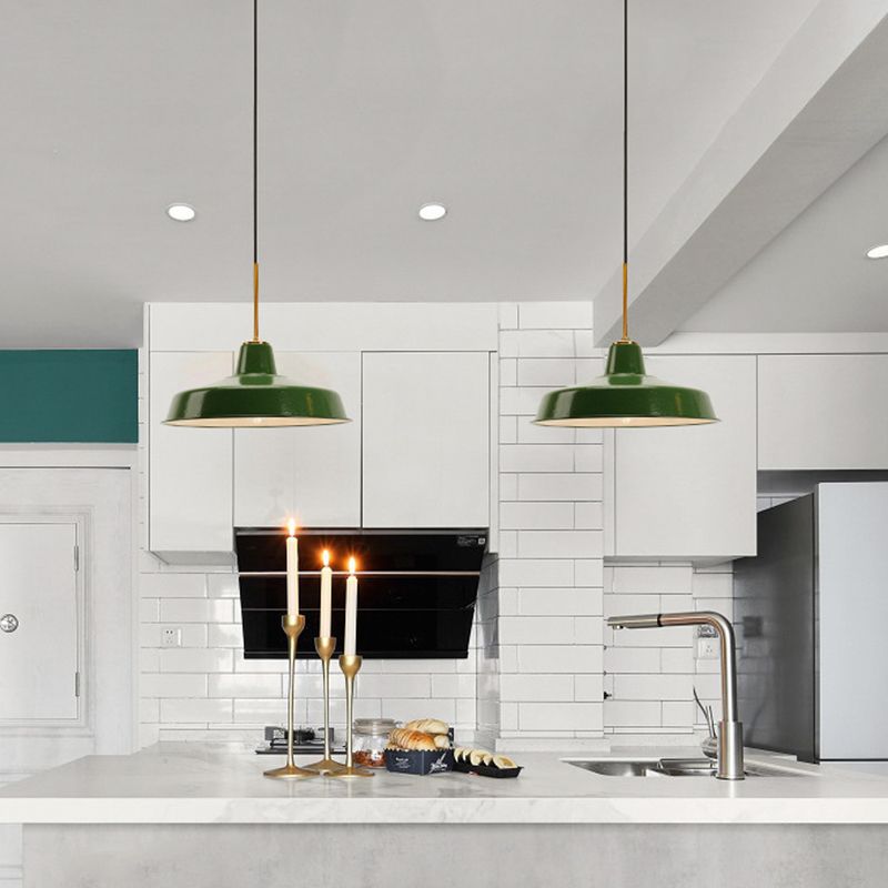 Lampada a sospensione ombreggiata verde ombreggiata in metallo retrò a 1 lucciola lampada appesa