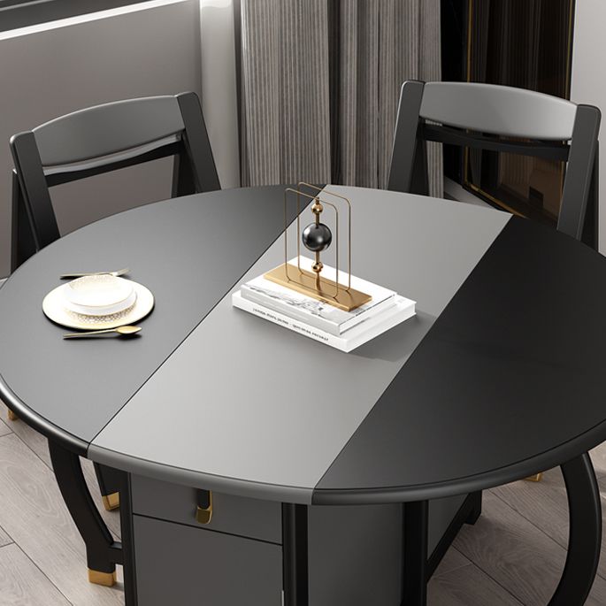 Foldable Rubberwood Dining Table Extendable Round Table with Storage Trestle Base