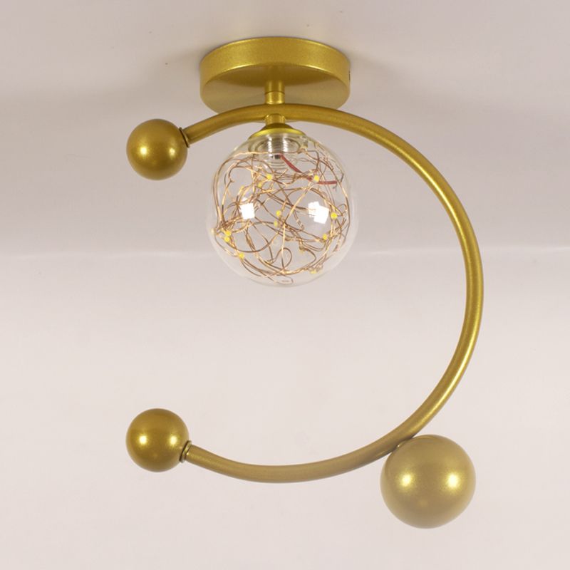 1 Light Spherical Ceiling Lamp Modern Style Glass Ceiling Lighting for Living Room