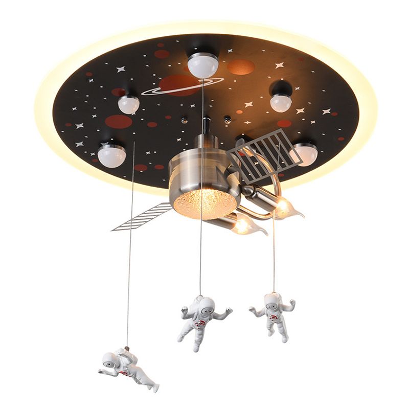 Metal Spacecraft Ceiling Light Cartoon Astronauts LED Pendulum Lighting Fixture for Children Room