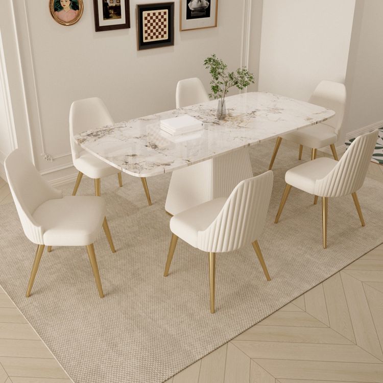 Glam Sintered Stone Dining Set Rectangle 1/4/5/7 Pieces Dining Set with Pedestal Base