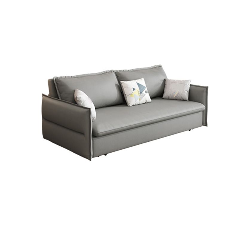Contemporary Grey Bonded Leather Sleeper Sofa with Storage and Square Arms