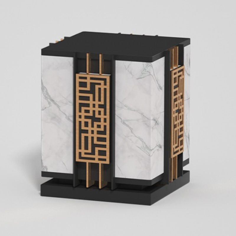 Metal Rectangle Waterproof Pillar Lamp Modern 1 Light Outdoor Light in Black