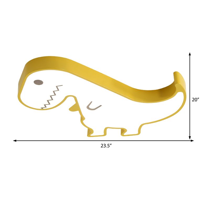 LED Bedroom Flush Mount Light with Dinosaur Acrylic Shade Cartoon Style Yellow/White Ceiling Lighting, Warm/White Light