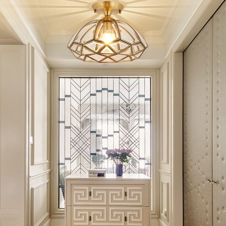 1 Light Bowl Shade Semi Flush Mount Lighting Colonial Style Glass Ceiling Light for Hallway