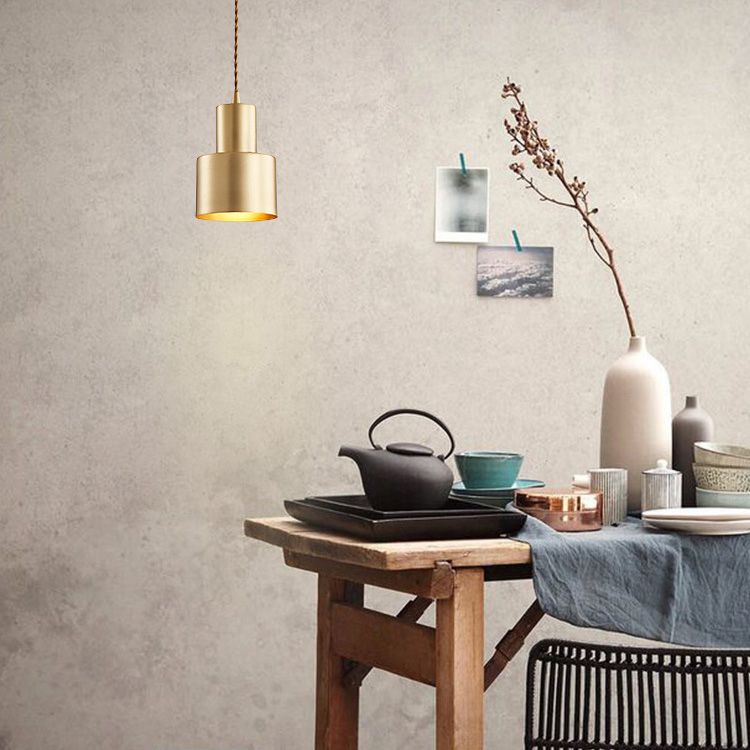 Esszimmer Down Lighting Anhänger Modernes Messing -Hang -Lampe -Kit mit Zylindermetallschatten