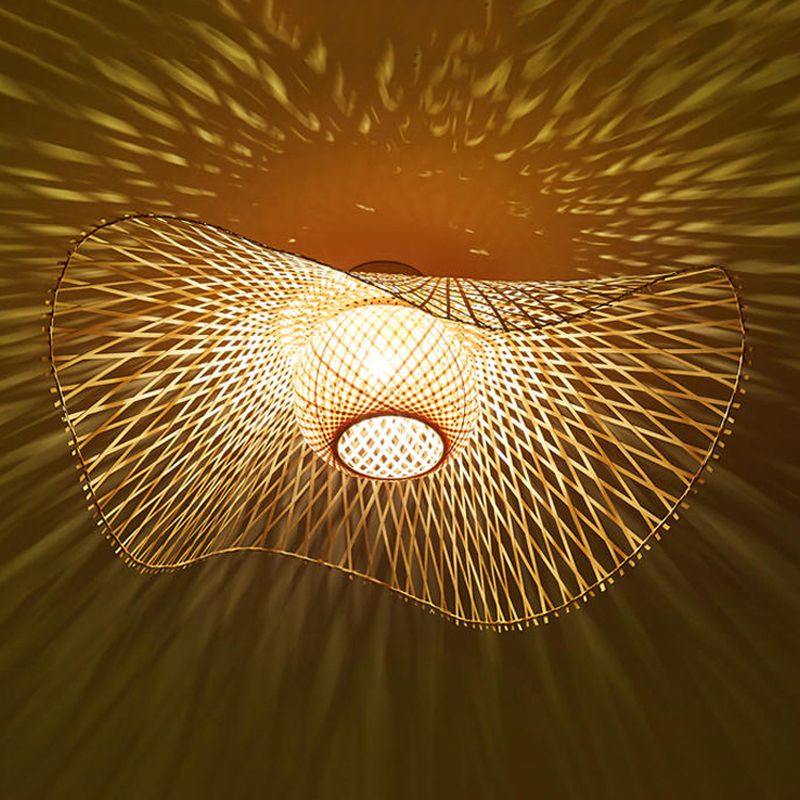 Asian Style Ceiling Lamp Bamboo Flush Mount Lighting for Bedroom