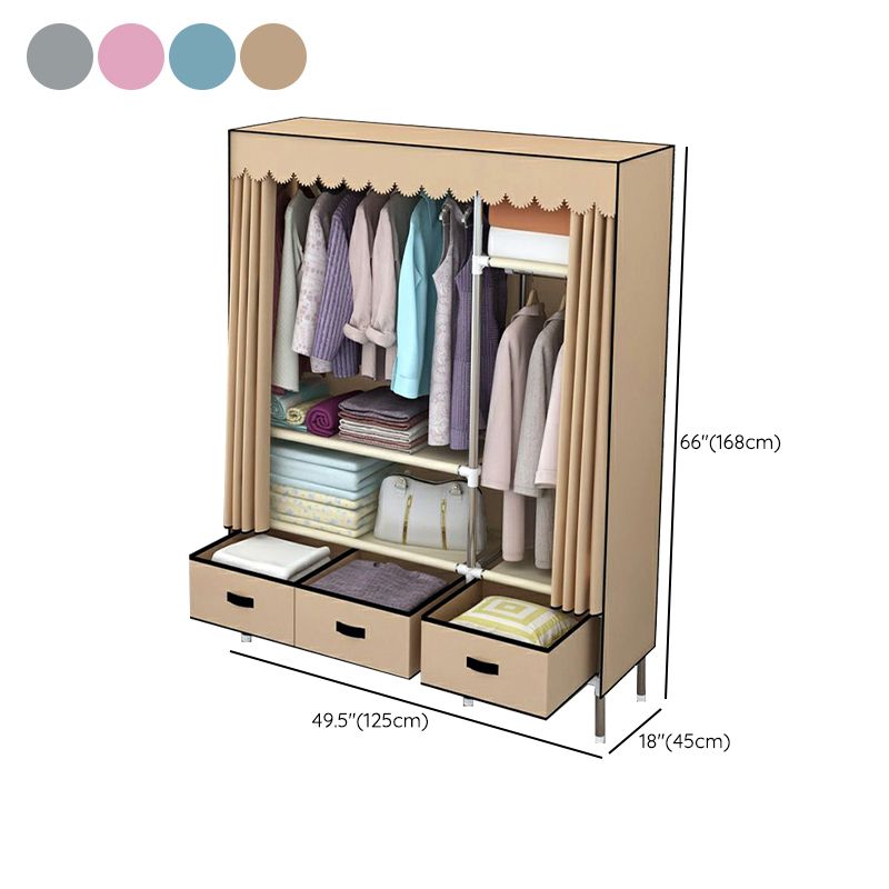 Contemporary Wardrobe Armoire with Drawer Steel Wardrobe Closet