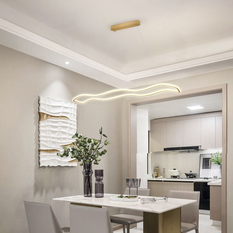 Nordic Modern Metal Chandelier Lamp Linear Gold Island Pendant for Dining Room
