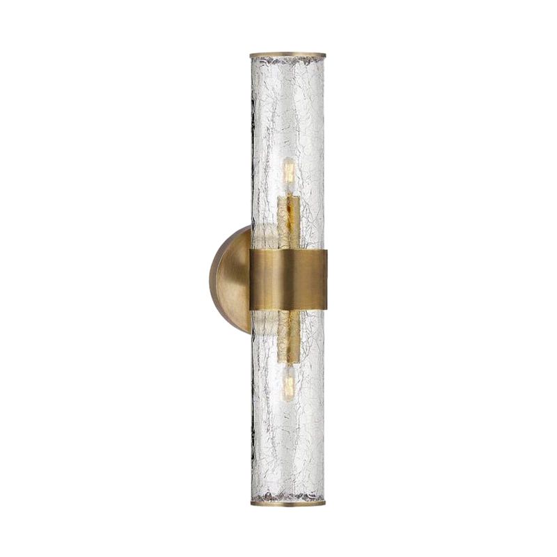 2 Bulbs Cylindrical Sconce Light Contemporary Crackle Glass Wall Mounted Lighting in Brass