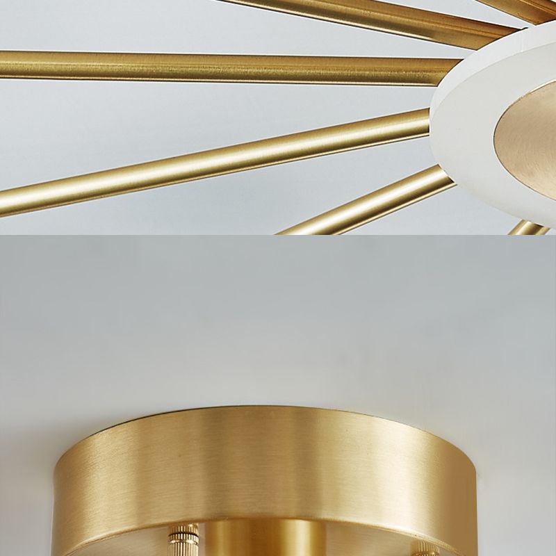 Square Crystal Shade Semi Flush Mount in Modern Luxury Style Sputnik Metal Ceiling Light for Living Room