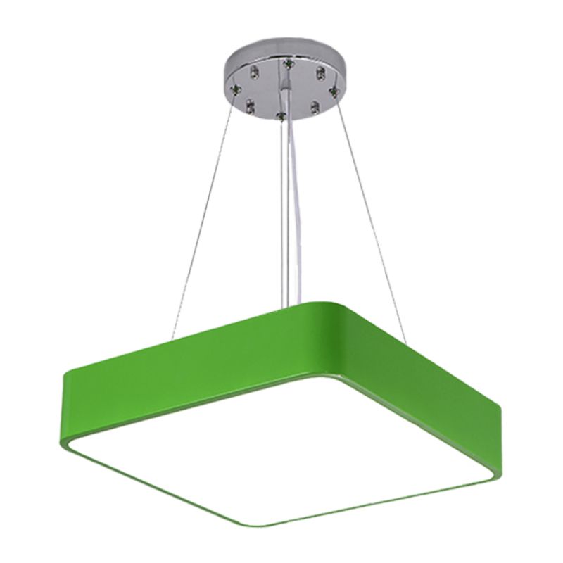 Square Kindergarten Chandelier Lamp Acrylic Nordic Style LED Pendant Light Kit in Yellow/Red/Blue