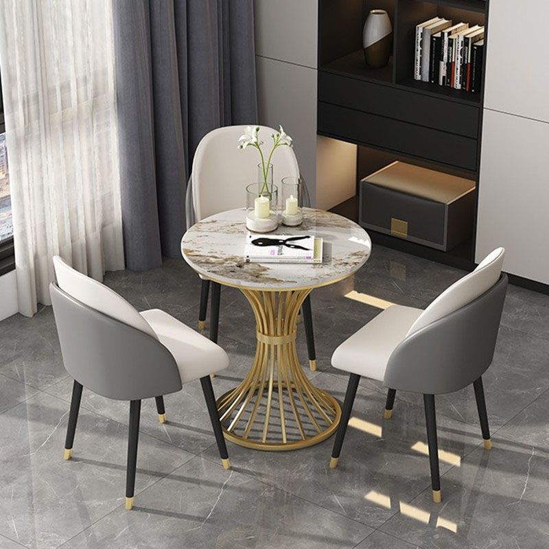Traditional Luxury Dining Table Sintered Stone Round Table with Gold Base