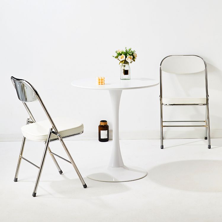 Mesa de comedor redonda moderna de metal, mesa interior con tapa de madera y base de tulipán