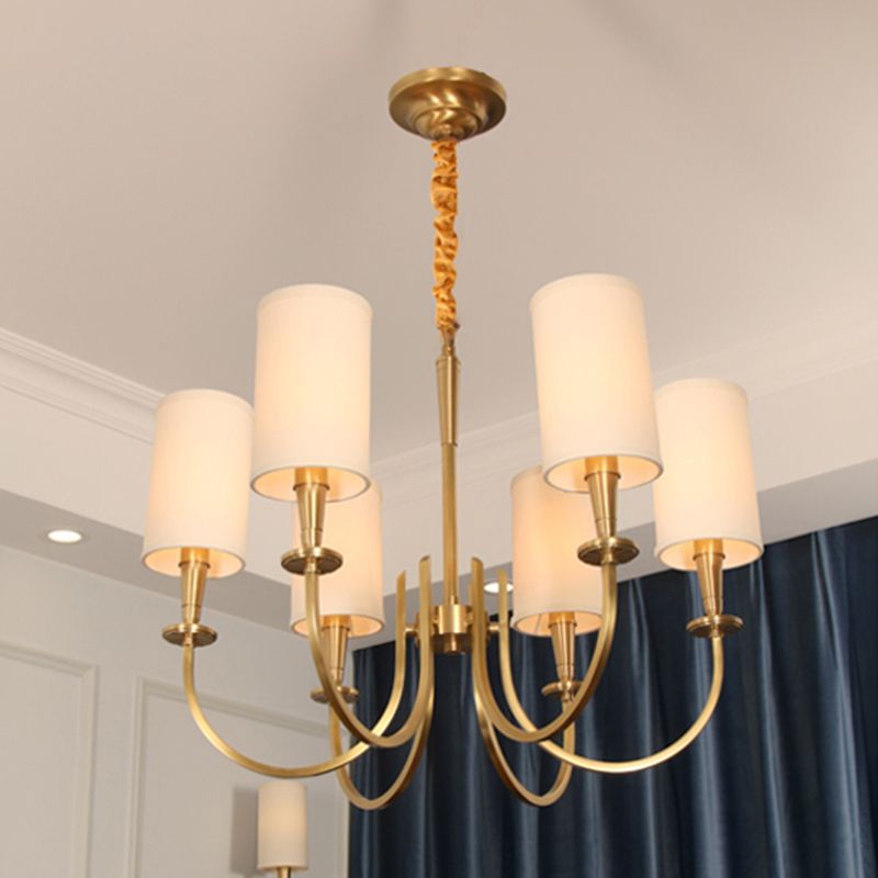 Witte cilindrische hanger verlichting klassieke stof 6 lichten woonkamer kroonluchter