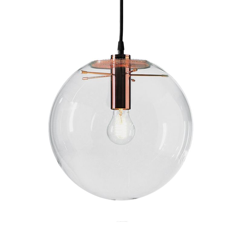 Round Pendant Light Modern 1-Light 6"/8"/12" Wide Clear Glass Hanging Lamp in Rose Gold