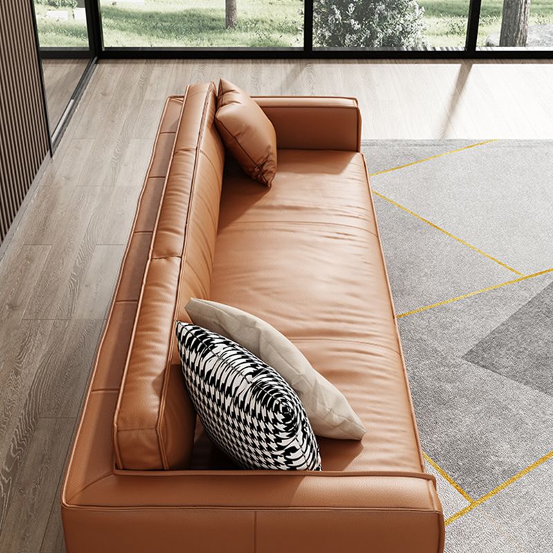 Living Room Standard Stationary Cushions Faux Leather Square Arm Sofa