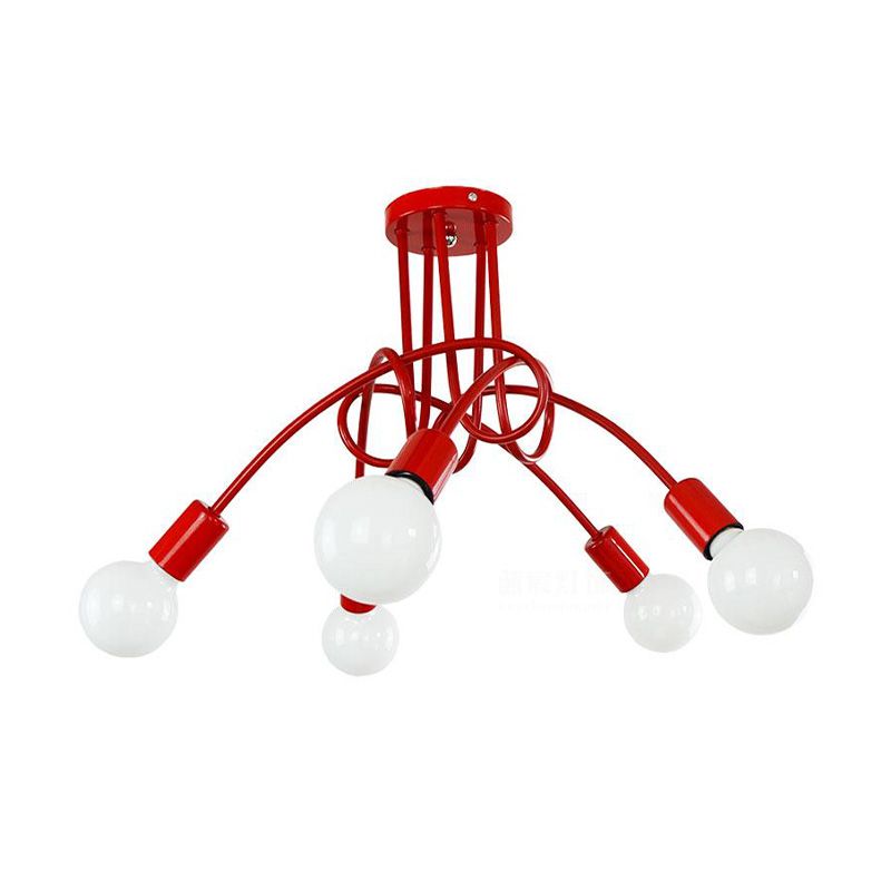 Iluminación de montaje semiempotrado trenzado negro/dorado con bombilla abierta, lámpara de techo de cocina de metal industrial de 3/5/6 luces