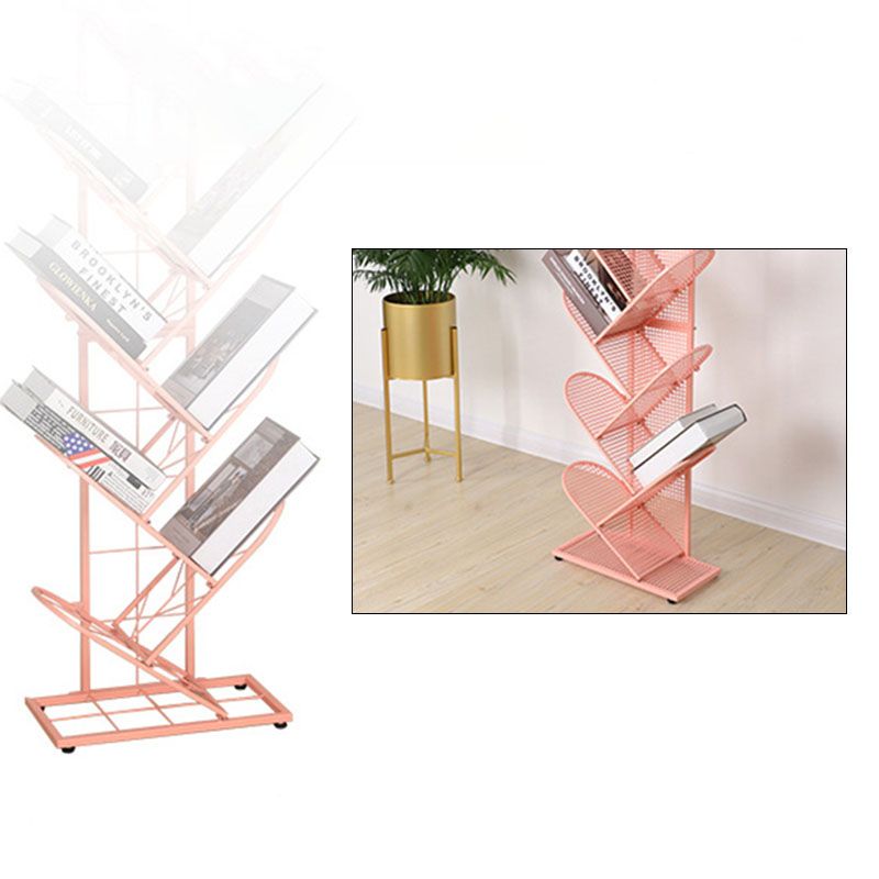 Modern Metal Bookcase Geometric Closed Back Bookshelf in Burnish