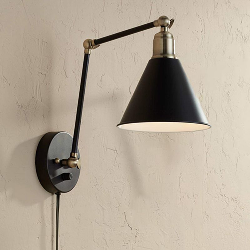 Black Modern Wall Sconce Cone Shape Wall Light with Metal Shade for Bedroom