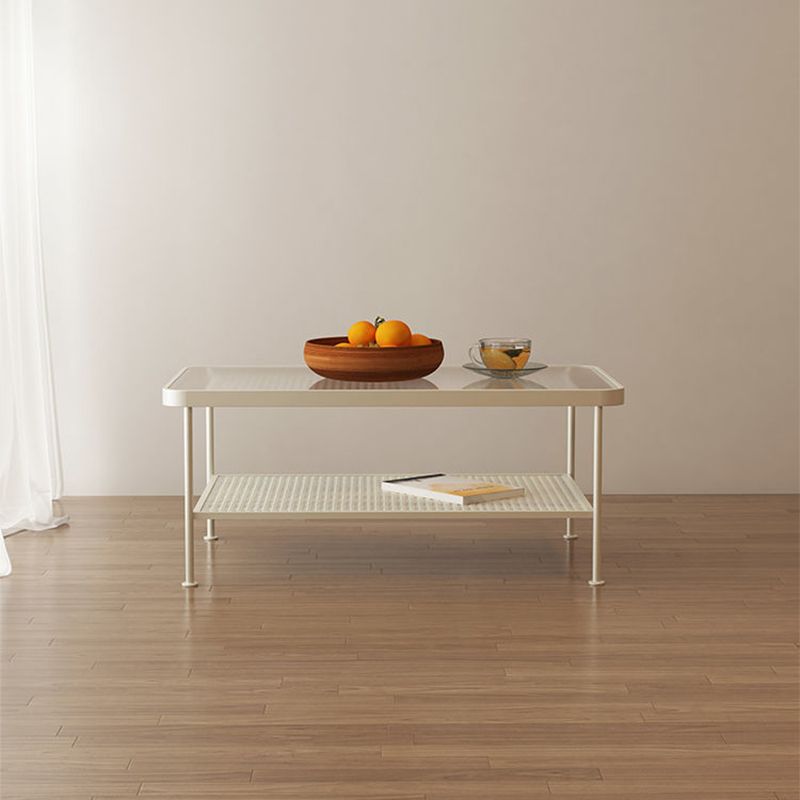 4 Legs Coffee Table Contemporary Glass Top Coffee Cocktail Table with Shelf