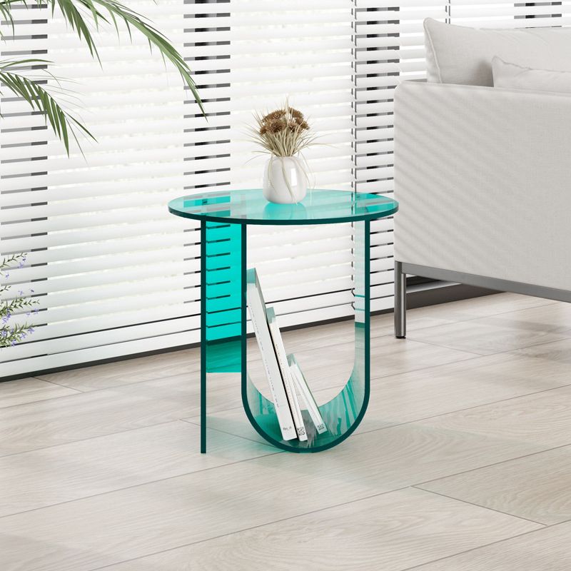 Modern Acrylic Round End Table Abstract Base Side Table with Storage