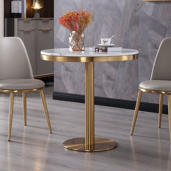 Stone Top Table Metal Traditional Luxury Round Dining Table with Pedestal Base