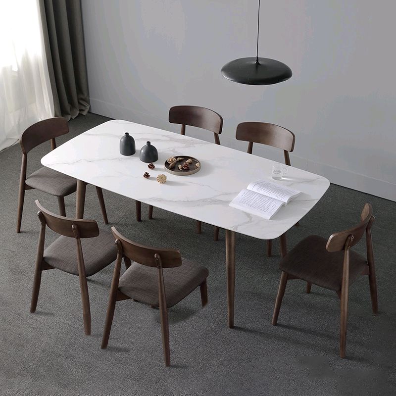 Contemporary Sintered Stone Dining Table Rectangular 4 Legs Table in White