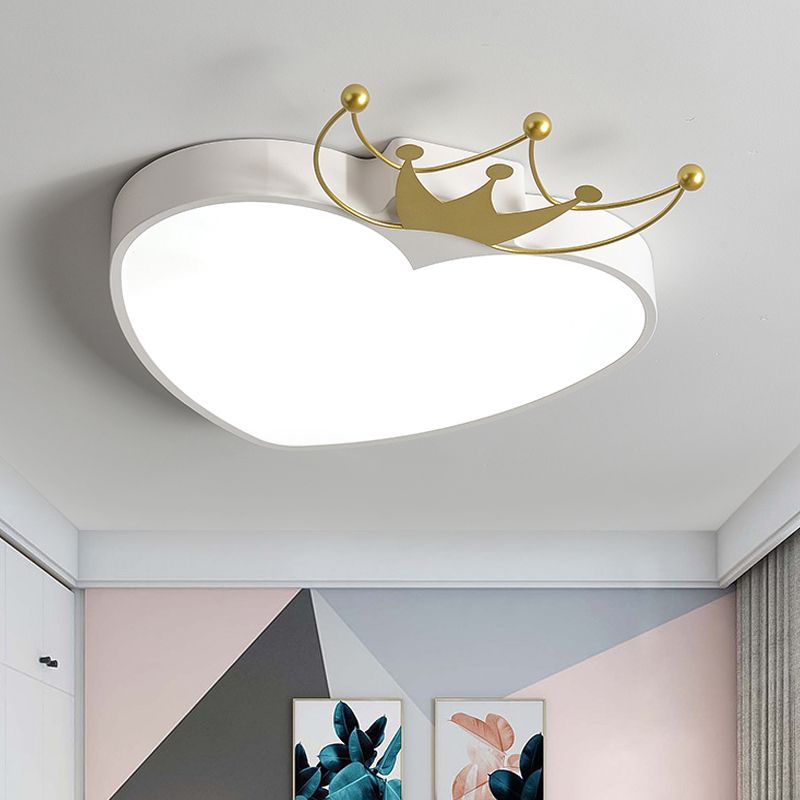 Lámpara de techo de manzana rosa / blanca lámpara de techo de acrílico LED para niños, con decoración de corona