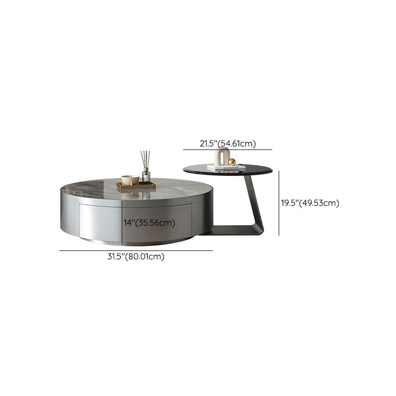 Pedestal Glam Coffee Table Slate Nesting Coffee Table Set with Drawer