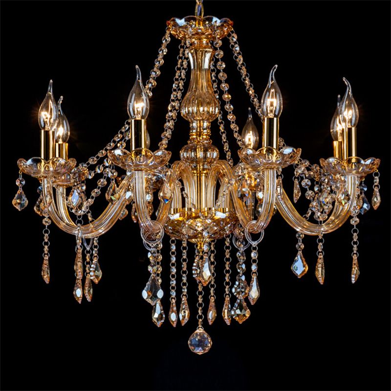 Traditional Luxury Candle Pendant Light Glass Indoor Chandelier with Crystal Decoration